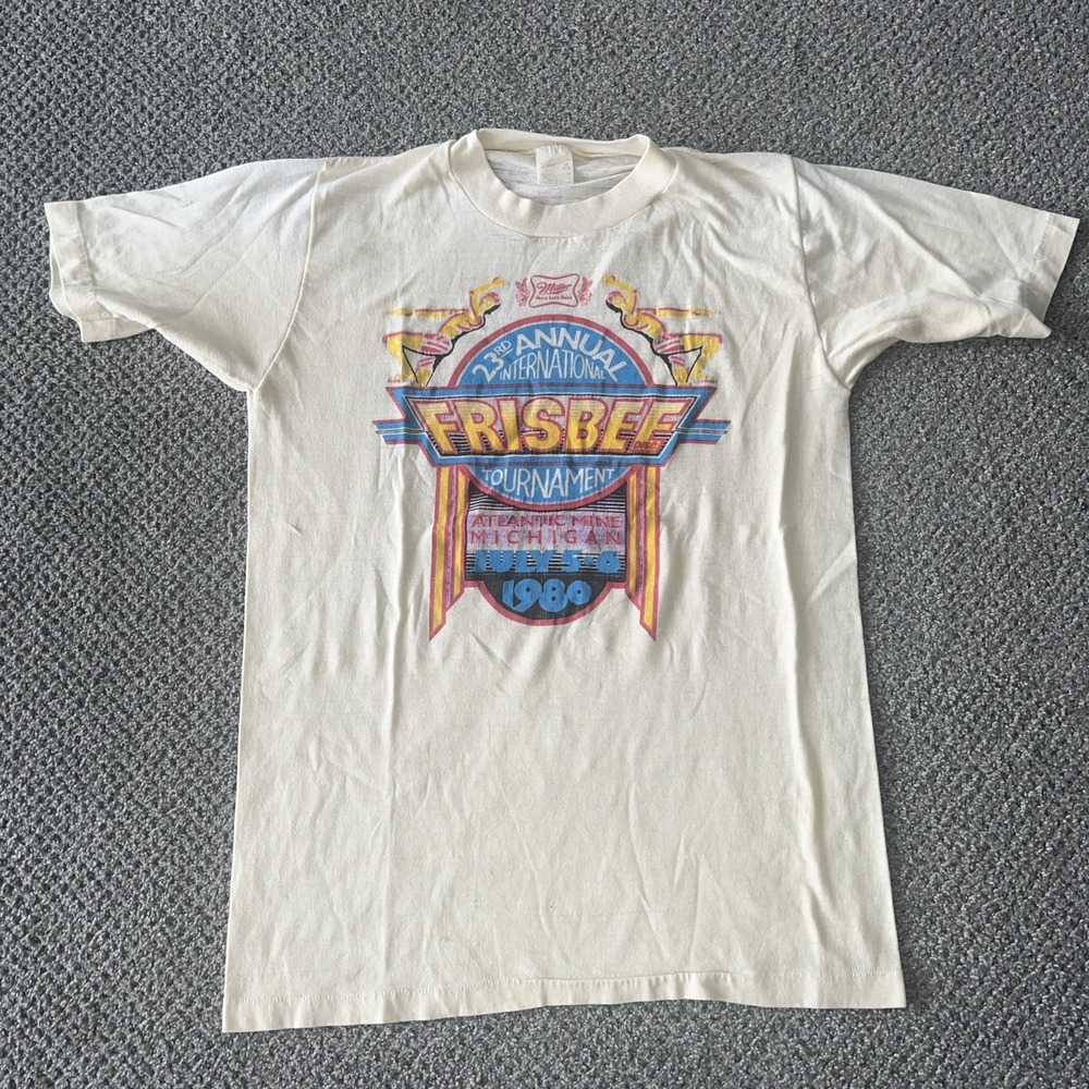 1980 Vintage Miller High Life Beer T Shirt.‎ Frisbee Tournament. Michigan Single